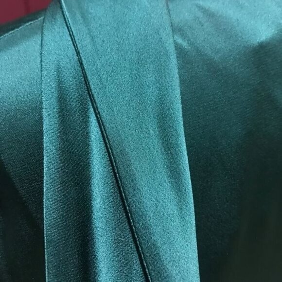 Sally Lapointe Dress 18 Green Cowl Neck Drape Luxury Old Money Belted Satin - Picture 11 of 16